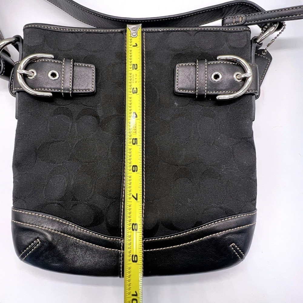 Coach Signature Jacquard Black Fabric‎ With Leather Shoulder Bag Hobo J05M-3577 - Picture 12 of 13
